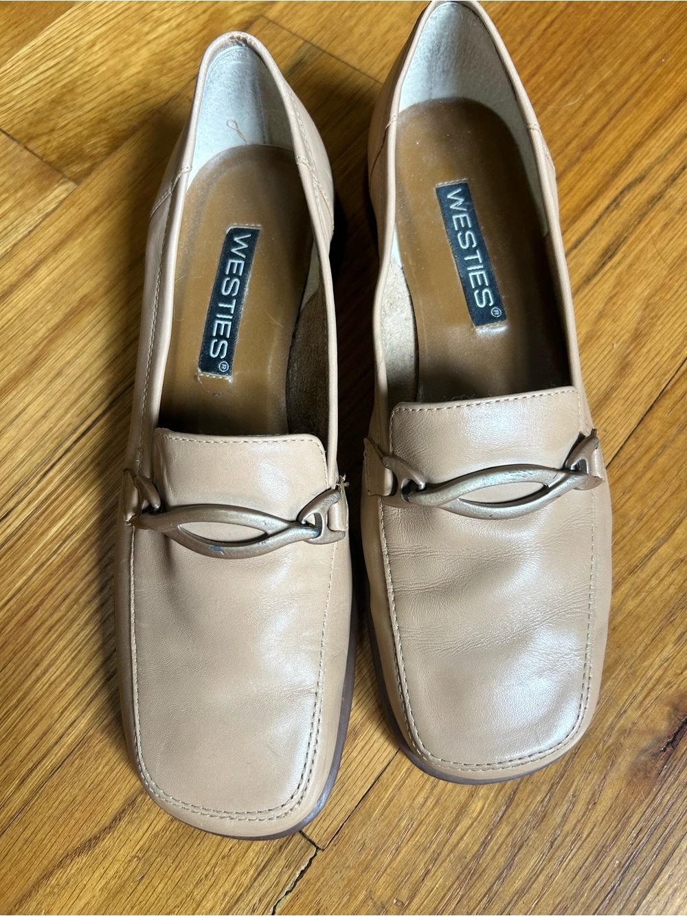 Vtg Westies Loafer Womens Low Heel Square Toe Sz 6.5 Leather Y2K Horsebit Accent